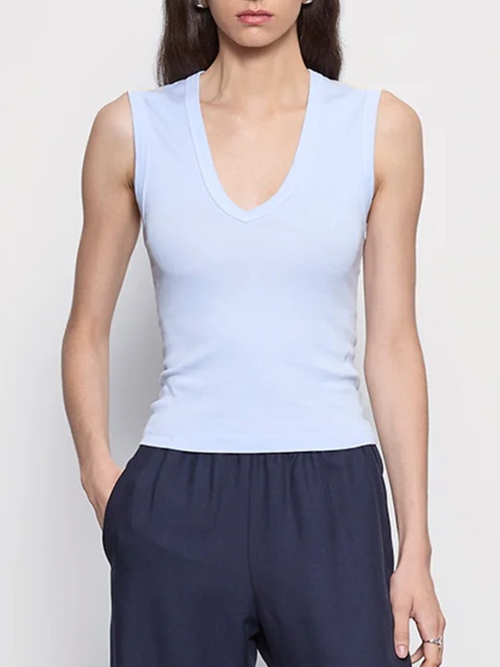 Enza Costa supima cotton sleeveless v neck tank in blue